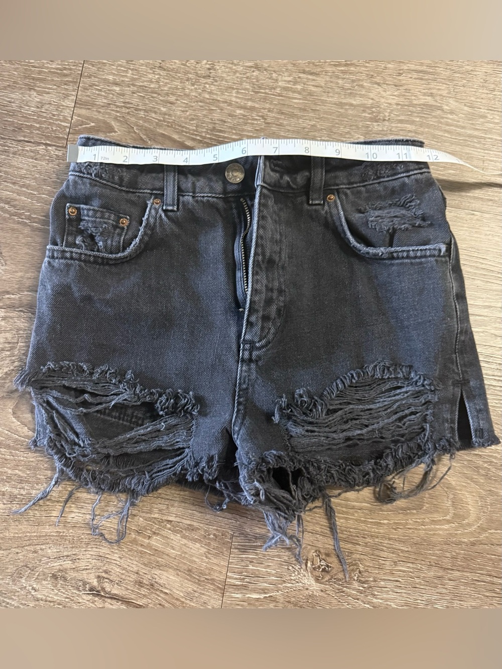 Topshop High Waisted Black Distressed Denim Shorts